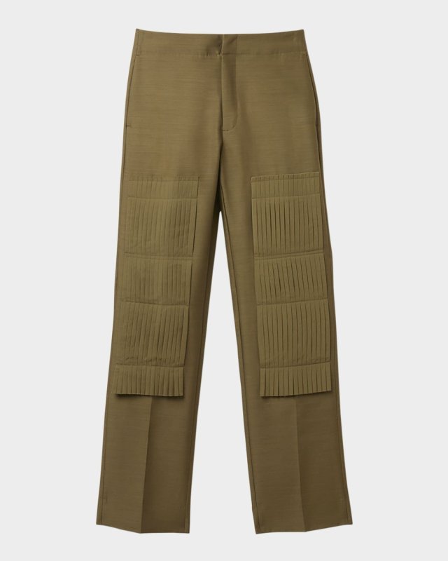 Pleated Patch Straight-Leg Trousers